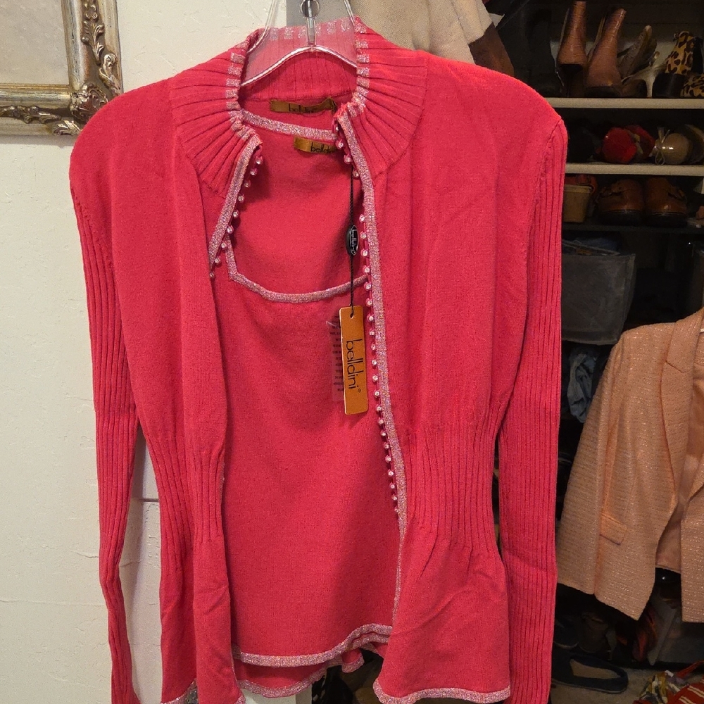 Belldini Pink Cardigan Set with Ribbed Details